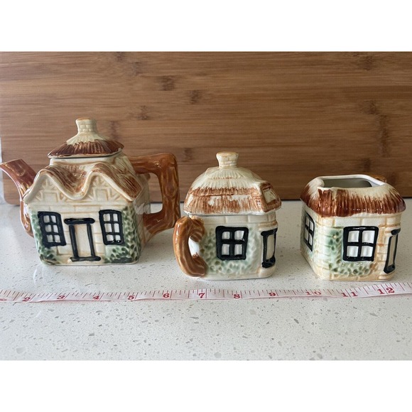 Teapot Creamer Sugar Set Cottage Ware Kensington England Original 1960's - Picture 12 of 13